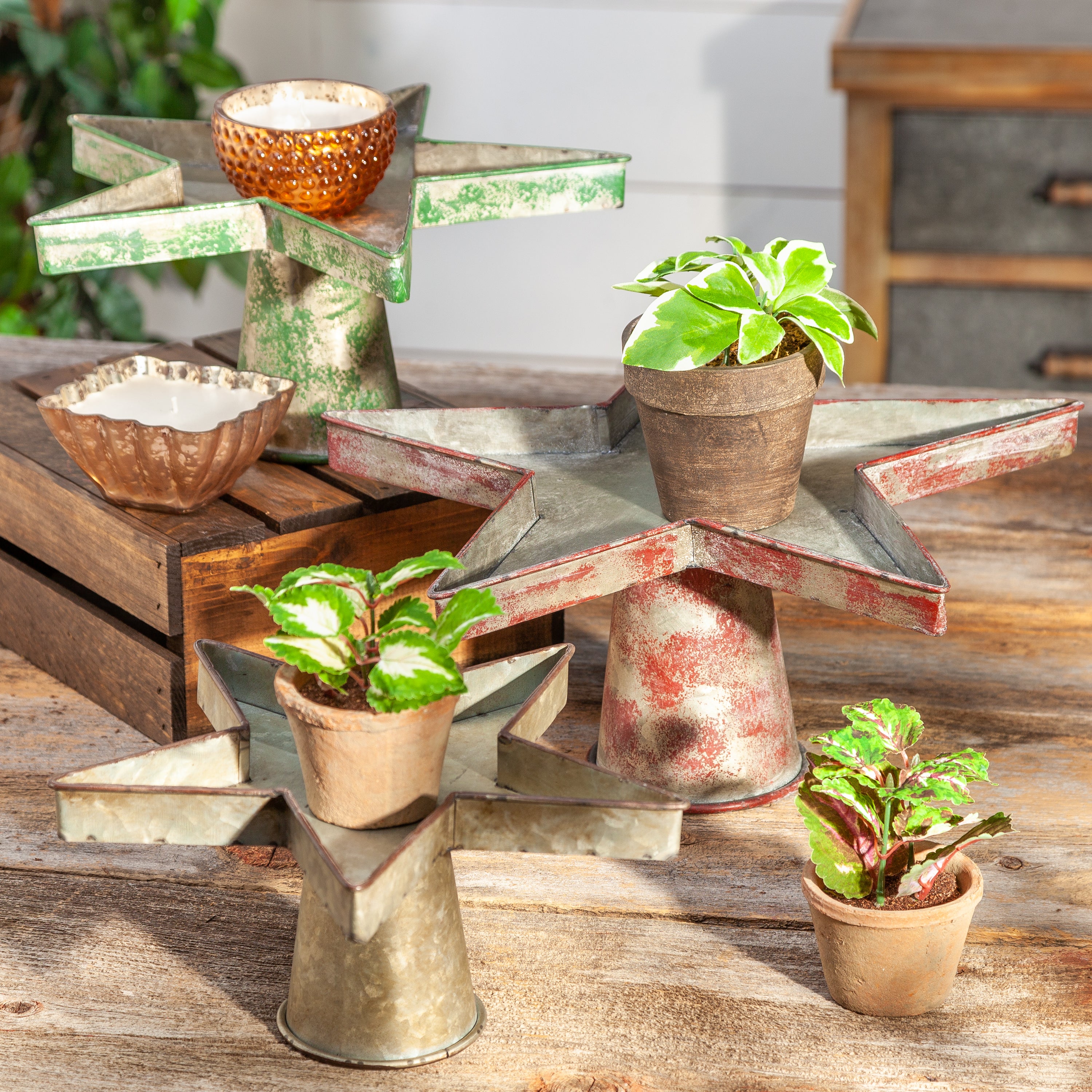 Set of 3 Metal Decorative Star Plant Stands